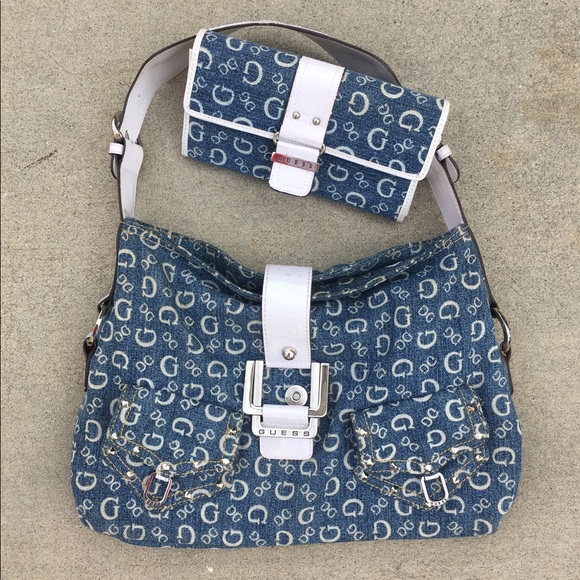 guess blue jean purse